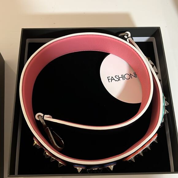 FENDI Vitello Dolce Fun Fair Metal Studded Strap You Black Multicolor - Picture 6 of 16